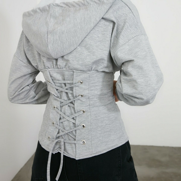 Gray tie detail hooded sweatshirt - Picture 8 of 8